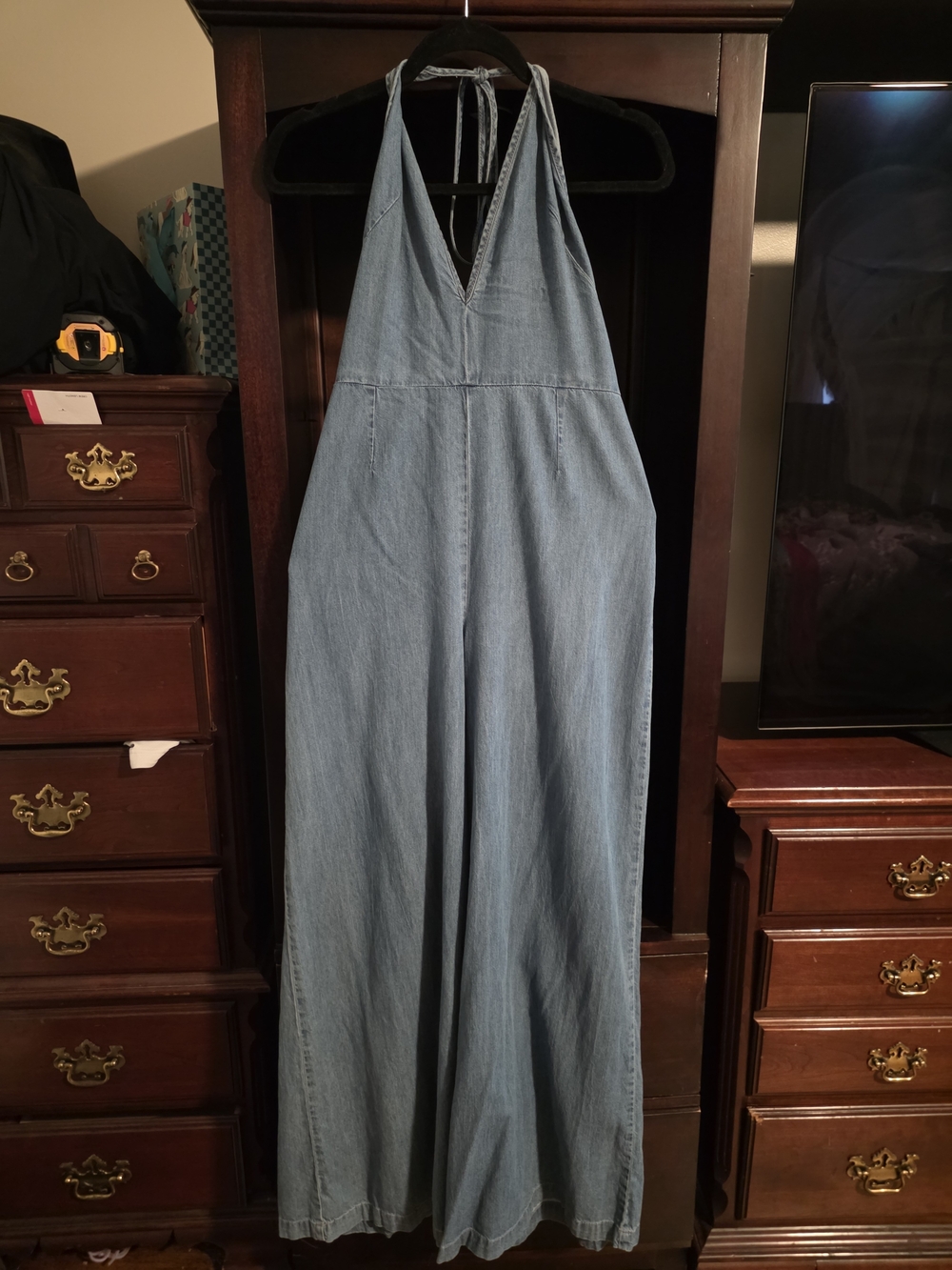 Free People Denim Halter Jumpsuit